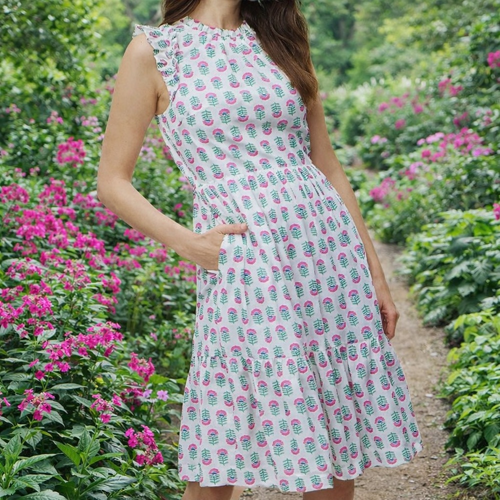 J. Crew Factory NEW Pink & Green Floral Block Print Sleeveless Dress SZ 10 - Picture 3 of 10